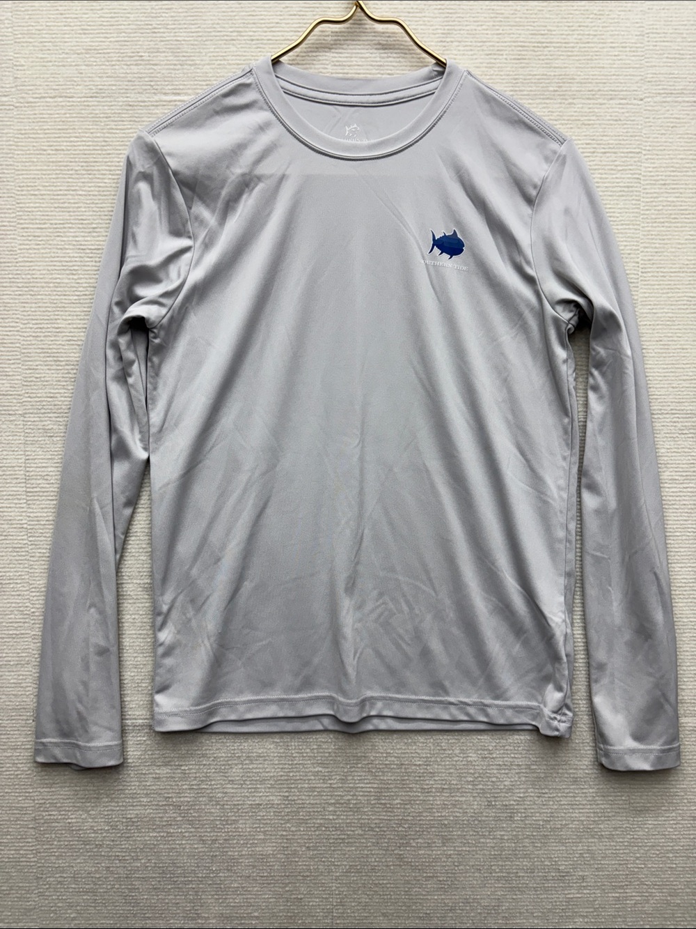 Southern Tide XL Performance Long-Sleeve Fishing Shirt - Light Gray with Blue